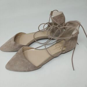 Jessica Simpson Ankle Tie Sandals Flats. . Tan suede. Size 9.5" M.